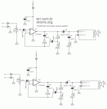 Circuito Amplificador Potência Estéreo Com CI TDA2003